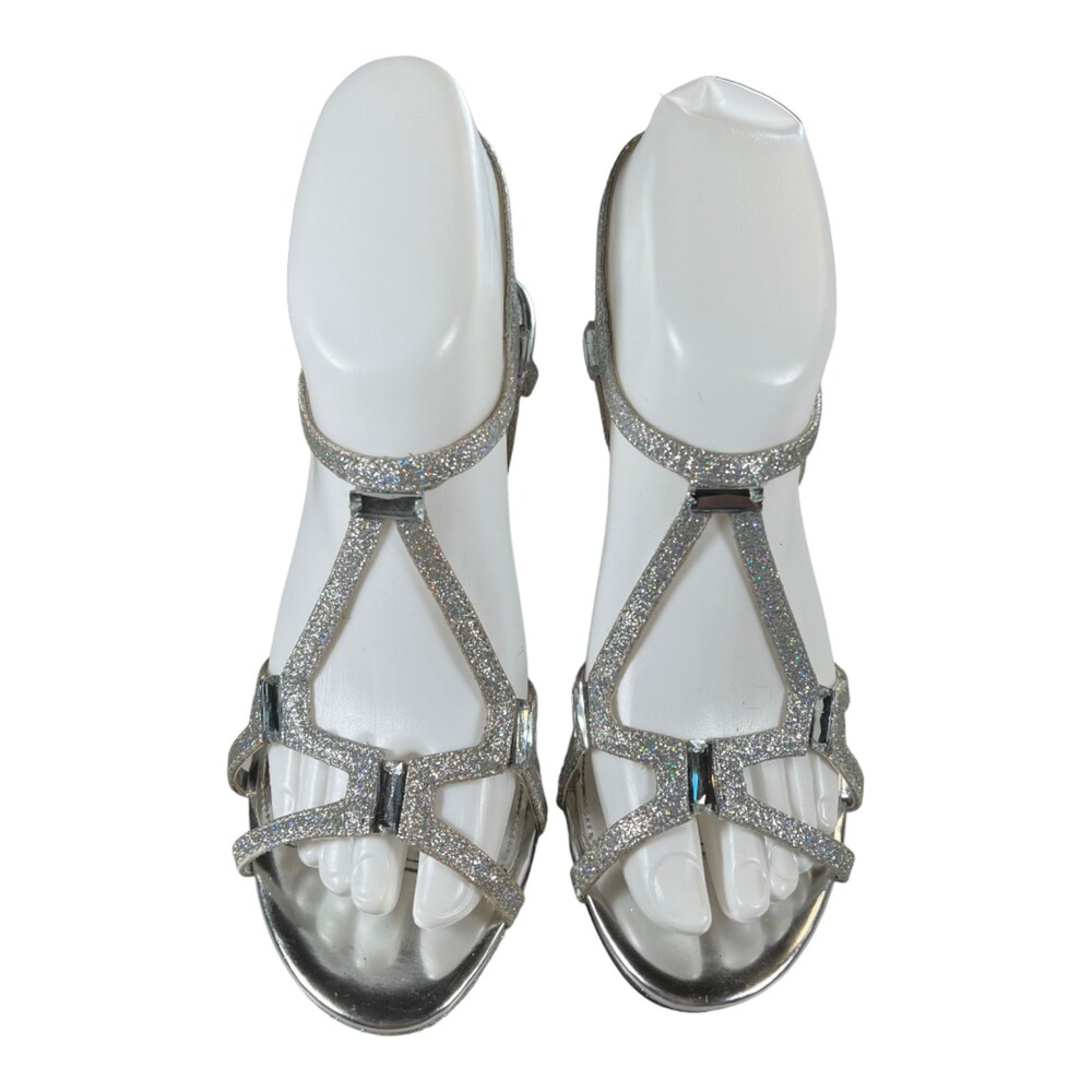 Nina New York Open Toe Silver Heels Slingback Sandals Baby Glitter Silver 6M